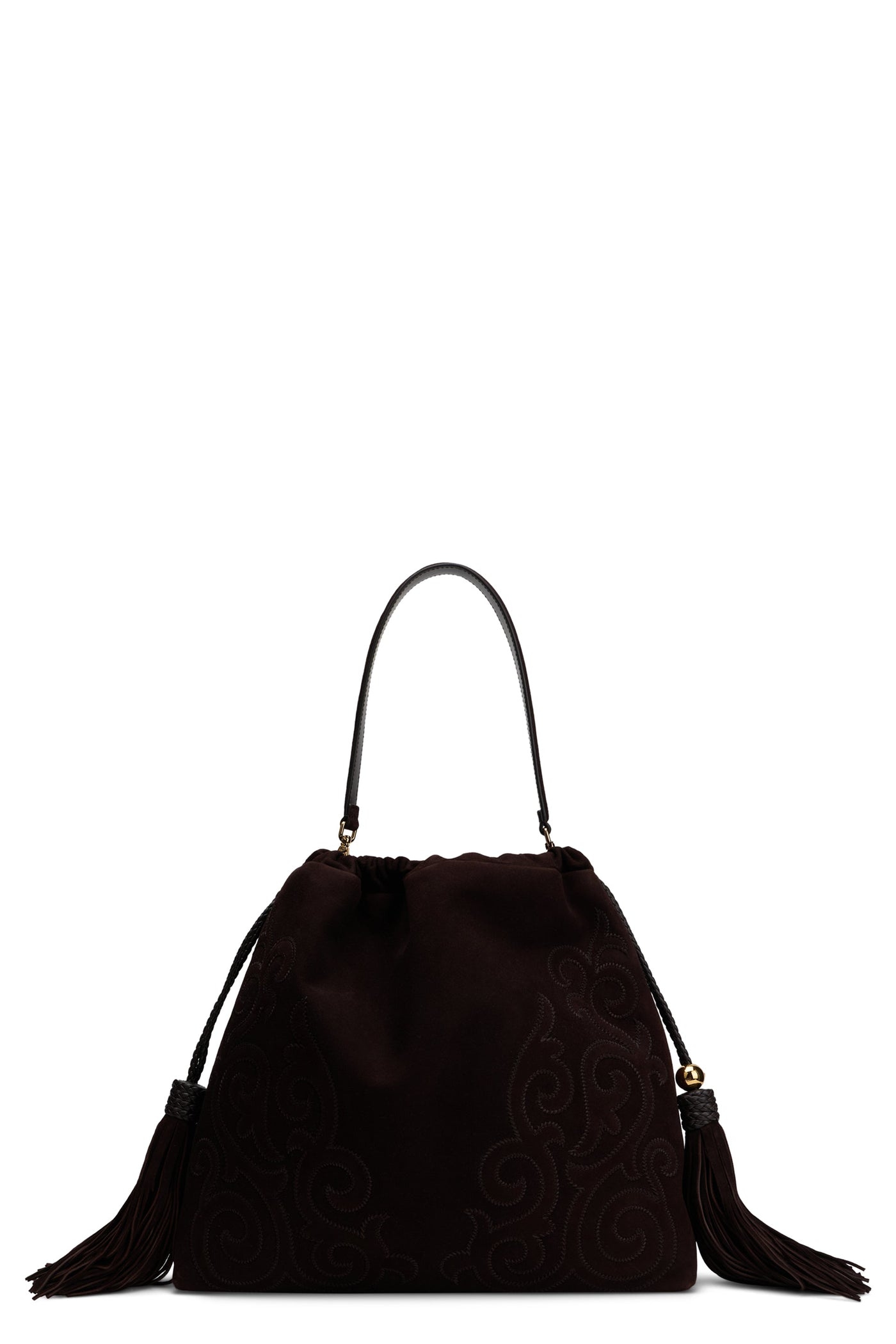Etro Goat Leather With Decorative Tassels Shoulder Bag — Brown
