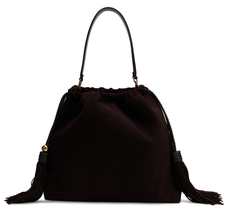 Etro Goat Leather With Decorative Tassels Shoulder Bag — Brown