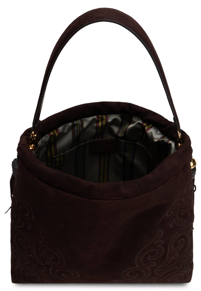 Etro Goat Leather With Decorative Tassels Shoulder Bag — Brown