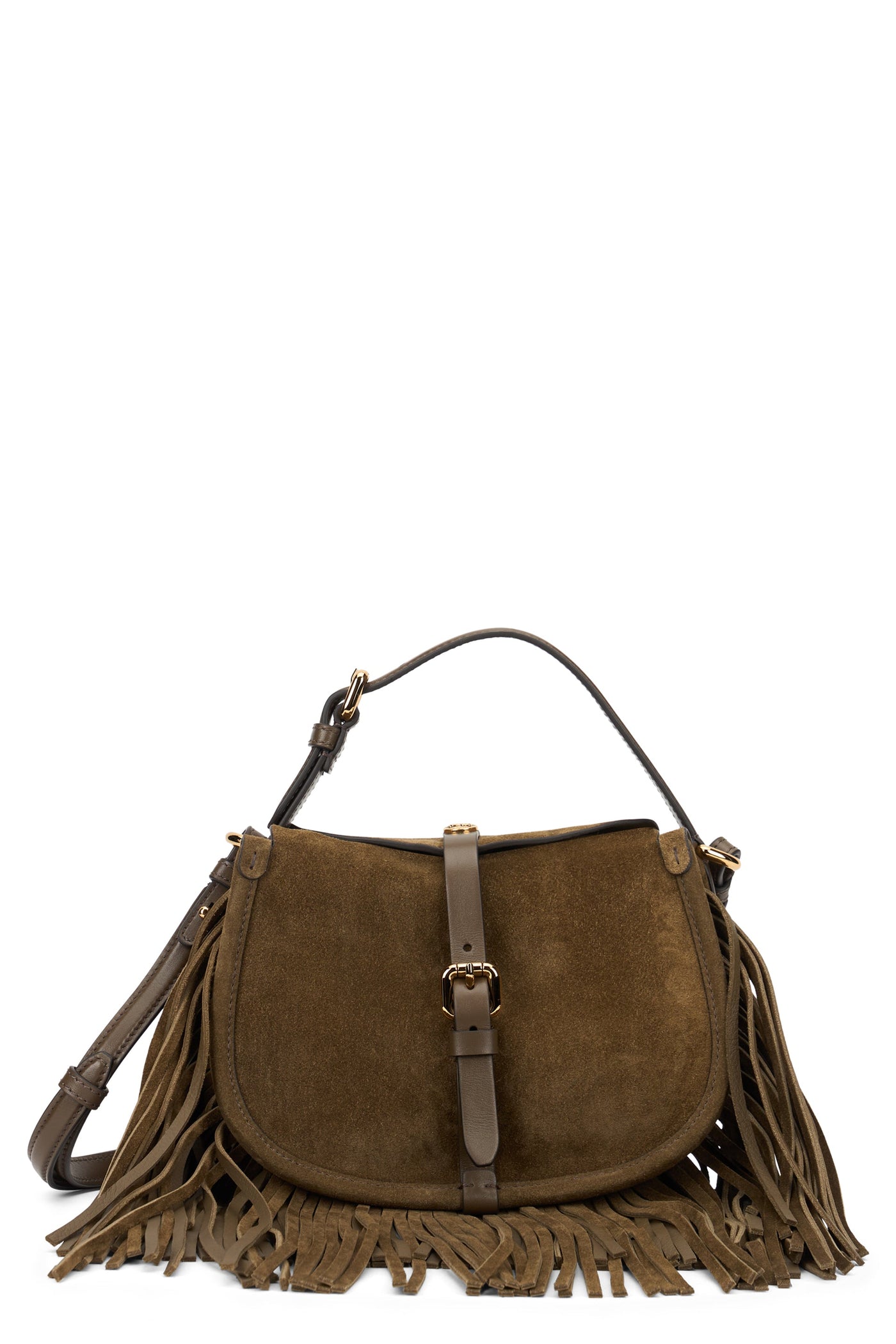 Etro Fringe-Trimmed Calfskin Shoulder Bag — Brown