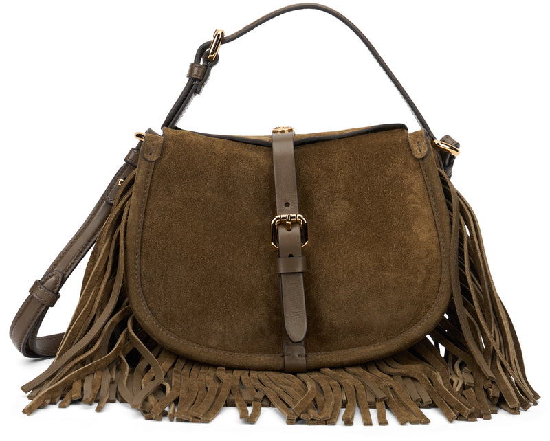 Etro Fringe-Trimmed Calfskin Shoulder Bag — Brown