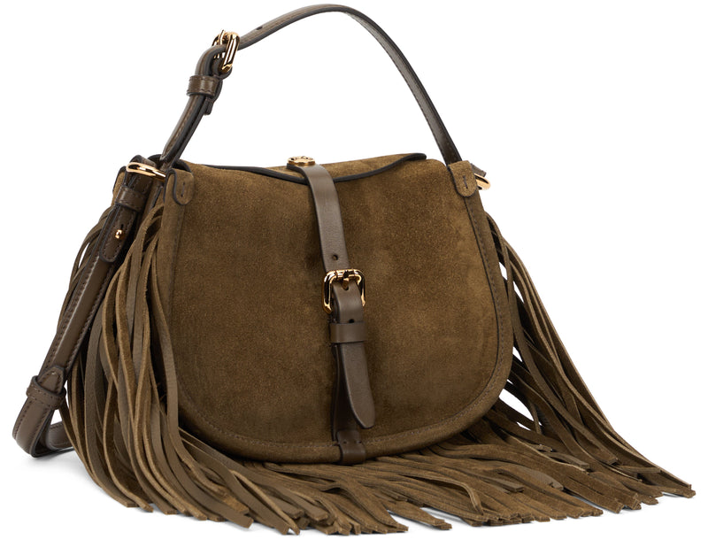 Etro Fringe-Trimmed Calfskin Shoulder Bag — Brown