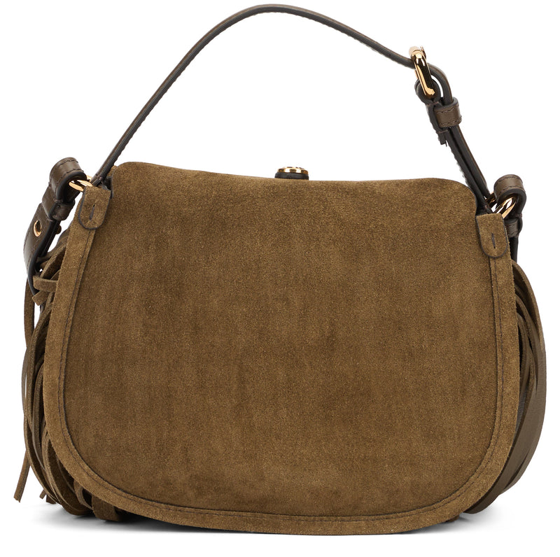 Etro Fringe-Trimmed Calfskin Shoulder Bag — Brown