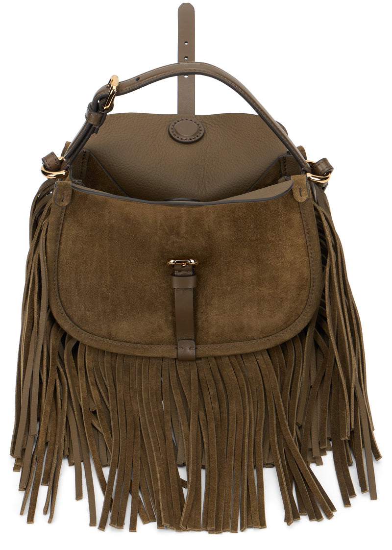 Etro Fringe-Trimmed Calfskin Shoulder Bag — Brown