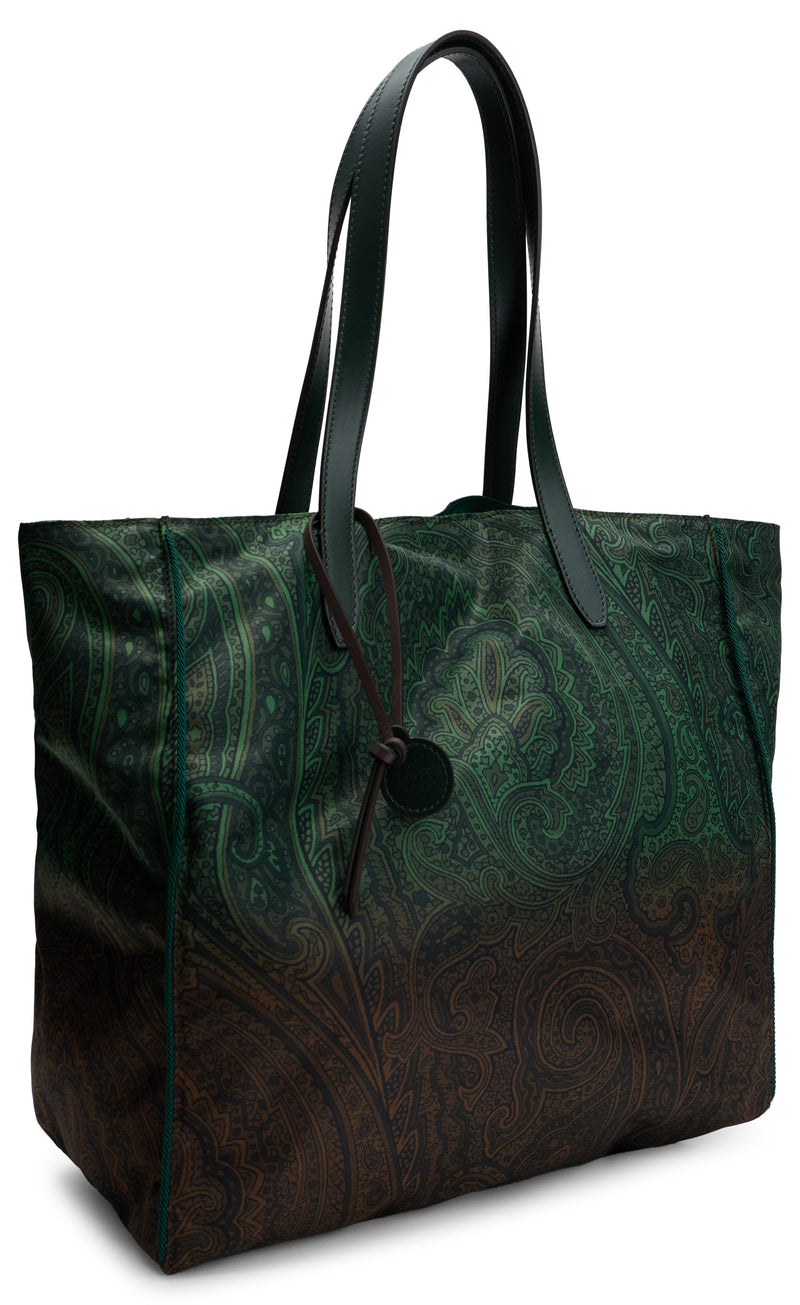 Etro Paisley Jacquard Nylon Tote Bag — Green