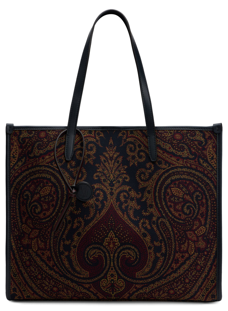 Etro Paisley Embroidered Canvas Tote Bag — Brown