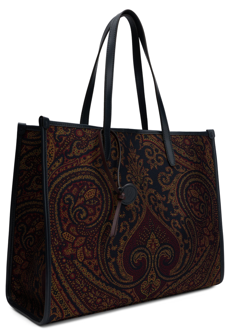 Etro Paisley Embroidered Canvas Tote Bag — Brown