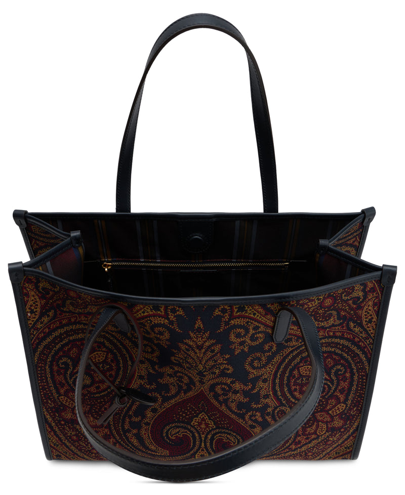 Etro Paisley Embroidered Canvas Tote Bag — Brown