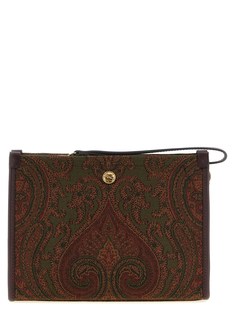 Etro Jacquard Paisley Clutch — Green Fabric