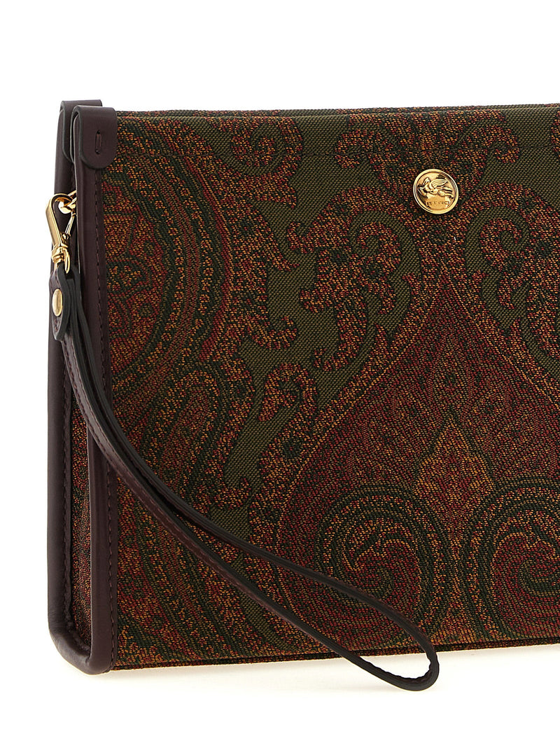 Etro Jacquard Paisley Clutch — Green Fabric