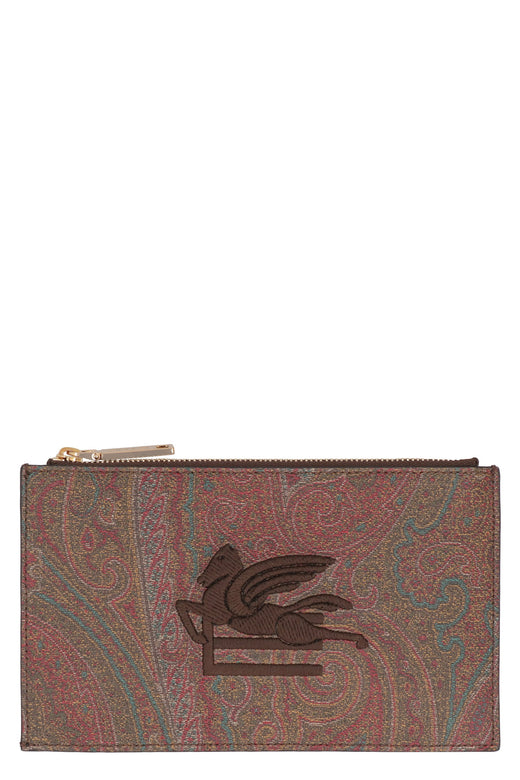 Etro Paisley Jacquard Logo Print Card Case — Brown Pvc Cases