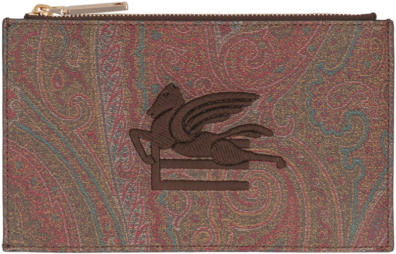 Etro Paisley Jacquard Logo Print Card Case — Brown Pvc Cases