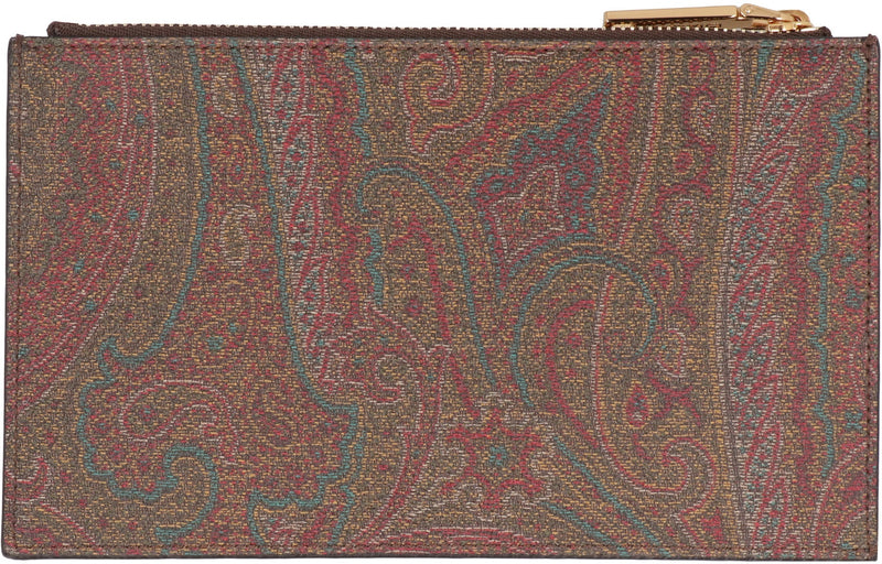 Etro Paisley Jacquard Logo Print Card Case — Brown Pvc Cases
