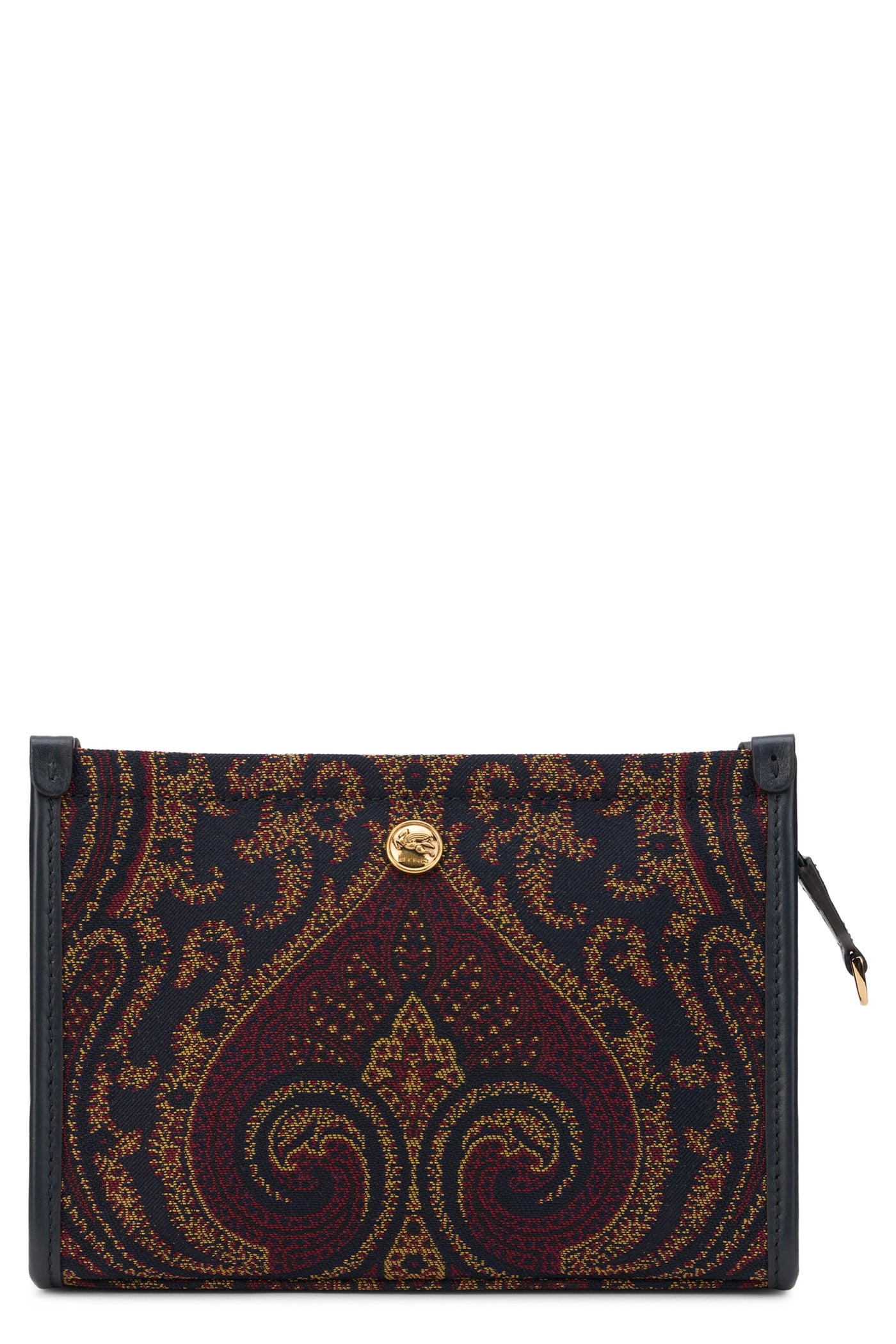Etro Paisley-Embroidered Silk-Blend Clutch — Navy Polyester
