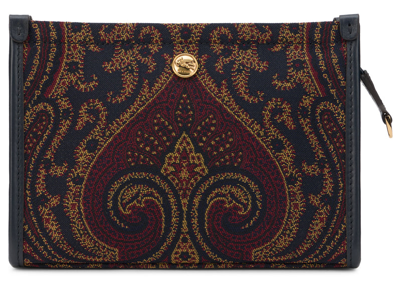 Etro Paisley-Embroidered Silk-Blend Clutch — Navy Polyester