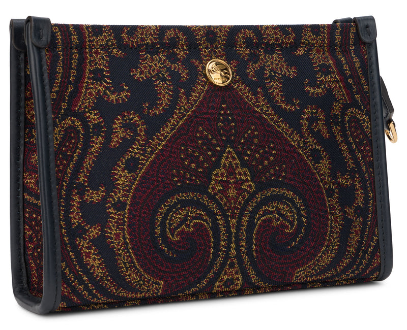 Etro Paisley-Embroidered Silk-Blend Clutch — Navy Polyester