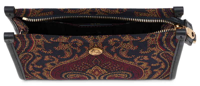 Etro Paisley-Embroidered Silk-Blend Clutch — Navy Polyester
