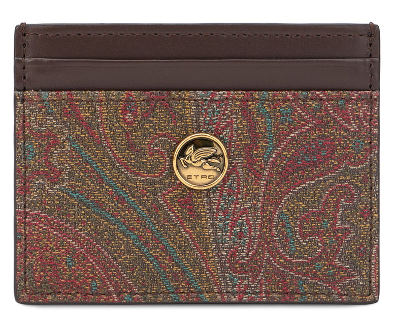 Etro Paisley Cotton Card Case — Brown Wallets & Purses