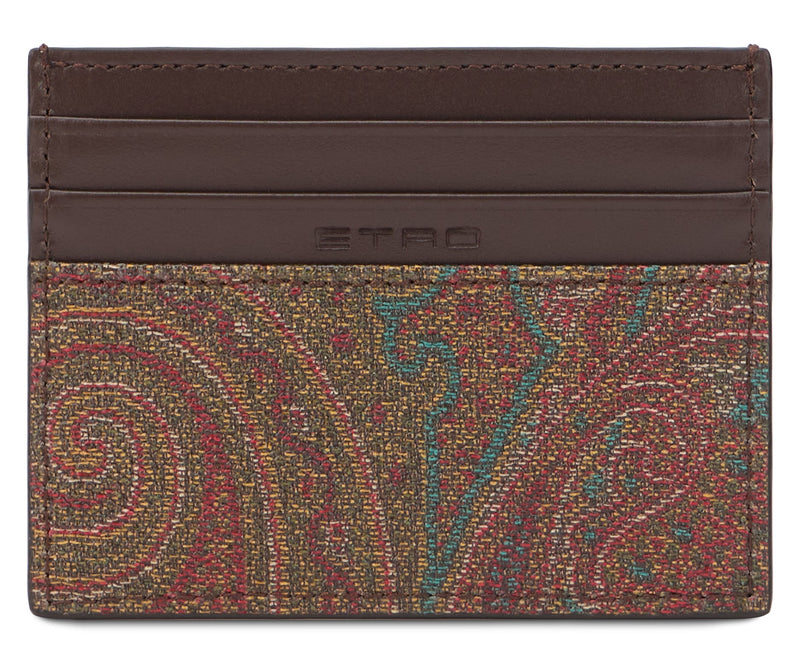 Etro Paisley Cotton Card Case — Brown Wallets & Purses