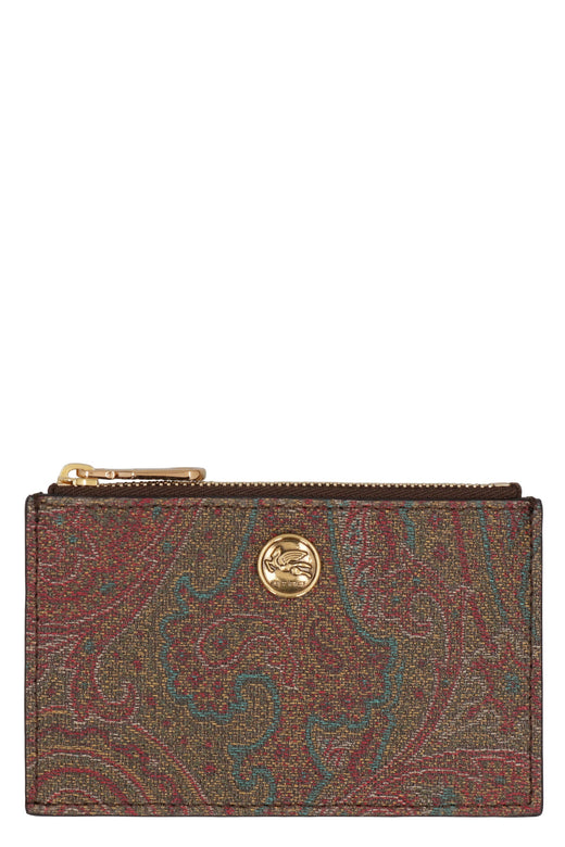 Etro Paisley Jacquard Card Case — Brown Cotton Wallets & Purses