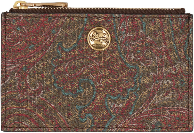 Etro Paisley Jacquard Card Case — Brown Cotton Wallets & Purses