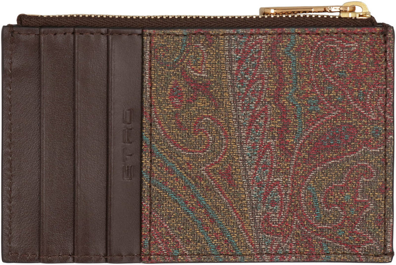 Etro Paisley Jacquard Card Case — Brown Cotton Wallets & Purses