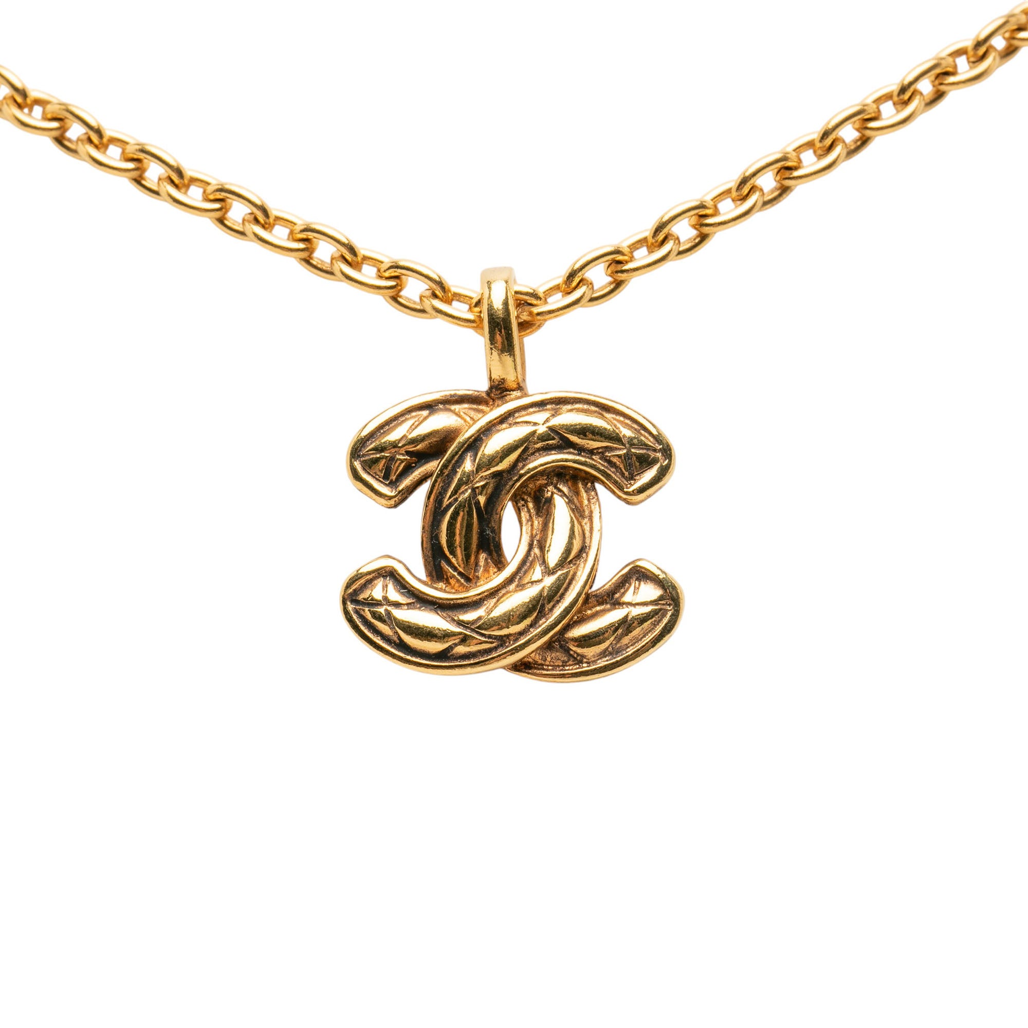 Gold Plated Quilted CC Pendant Necklace - Image 2