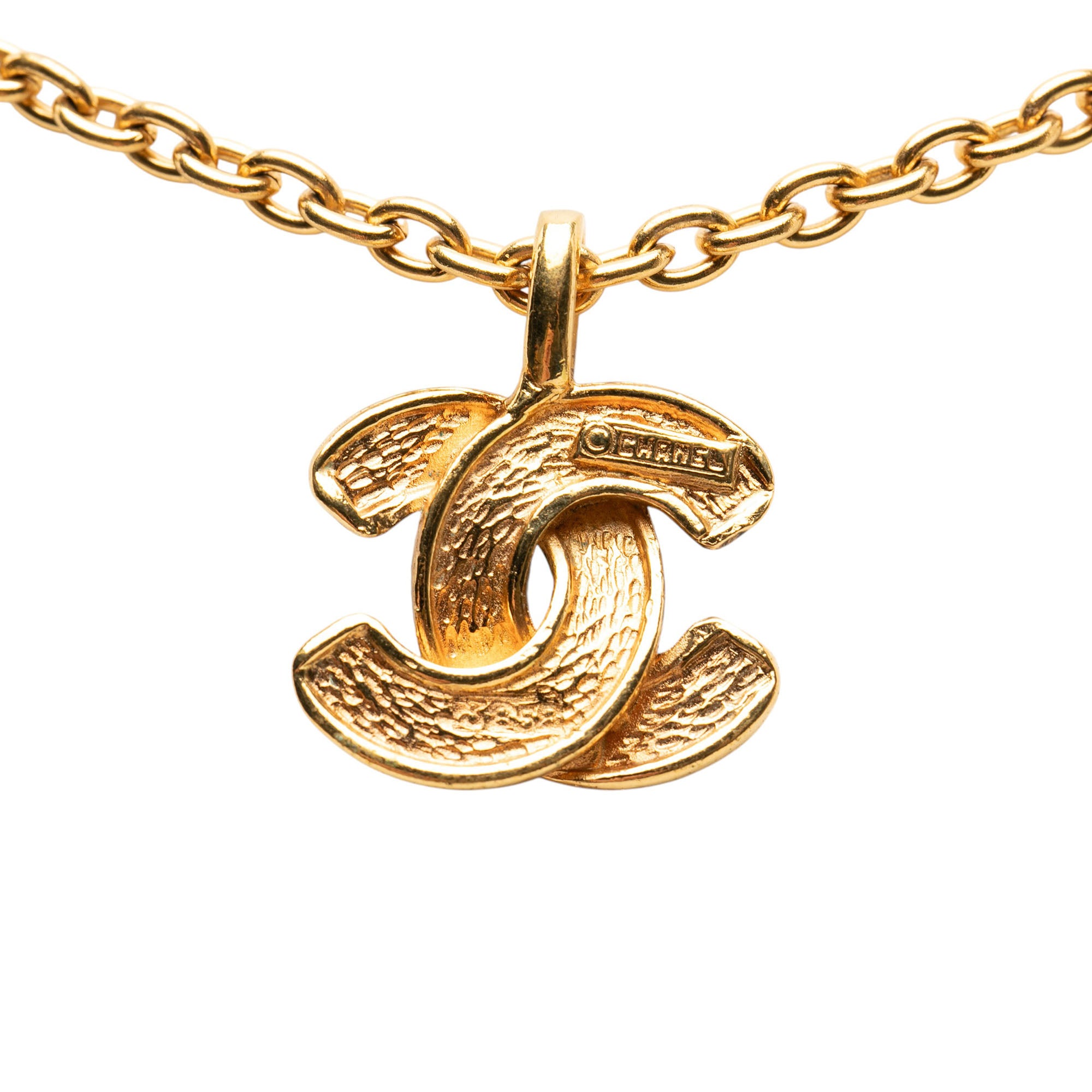Gold Plated Quilted CC Pendant Necklace - Image 3