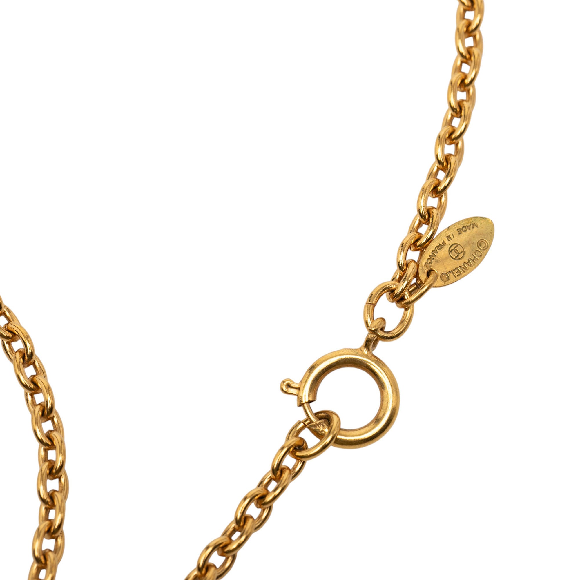 Gold Plated Quilted CC Pendant Necklace - Image 4