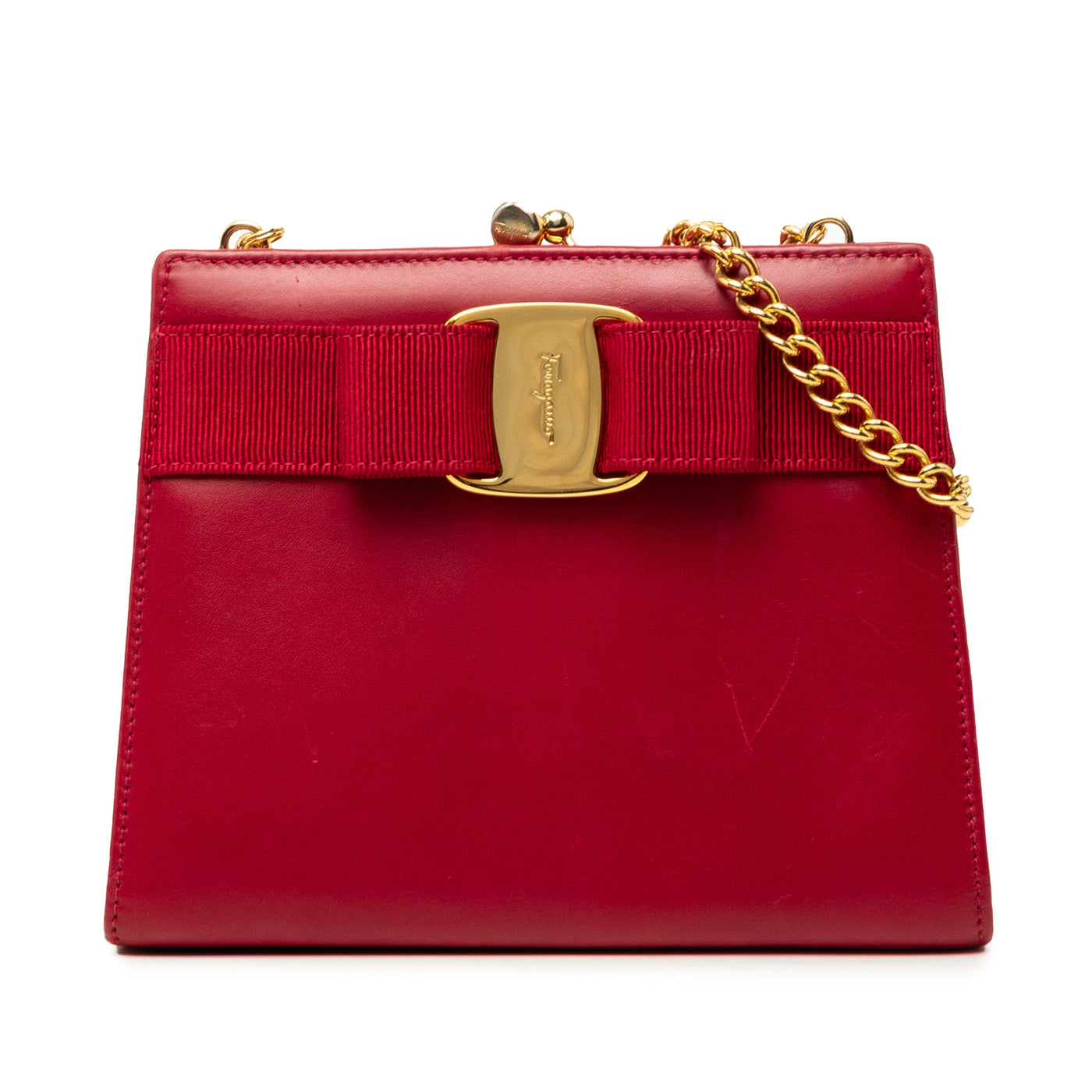 Leather Vara Bow Kiss Lock Chain Crossbody - Image 1