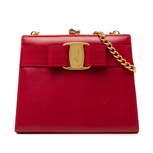 Leather Vara Bow Kiss Lock Chain Crossbody - Image 1
