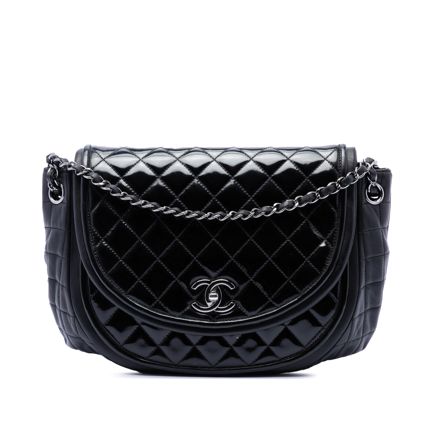 Quilted Patent and Lambskin Twist Crescent Flap - Image 1