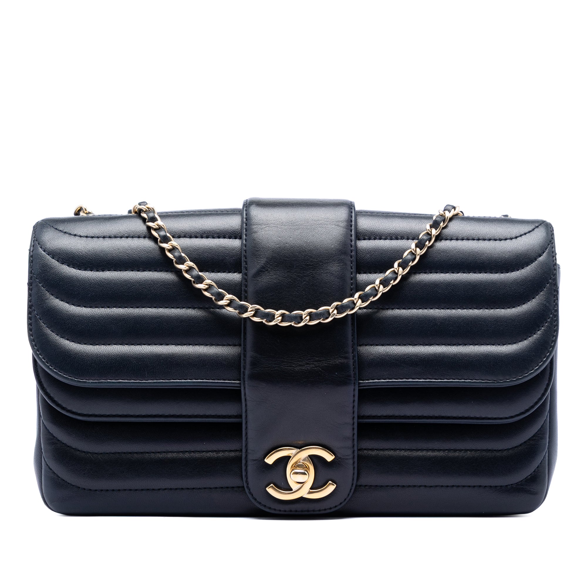 CC Horizontal Quilted Lambskin Double Flap - Image 1
