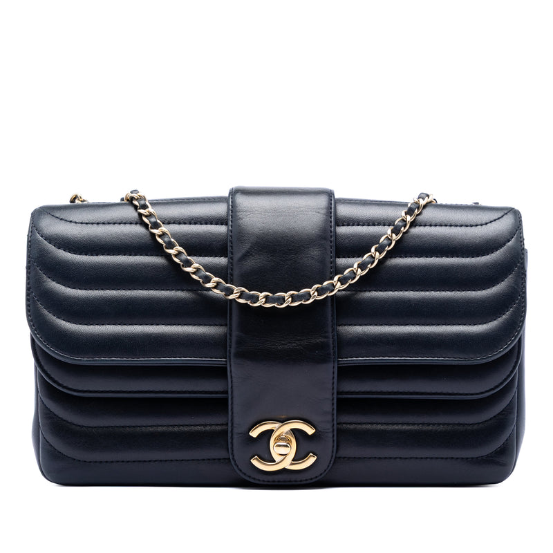 CC Horizontal Quilted Lambskin Double Flap
