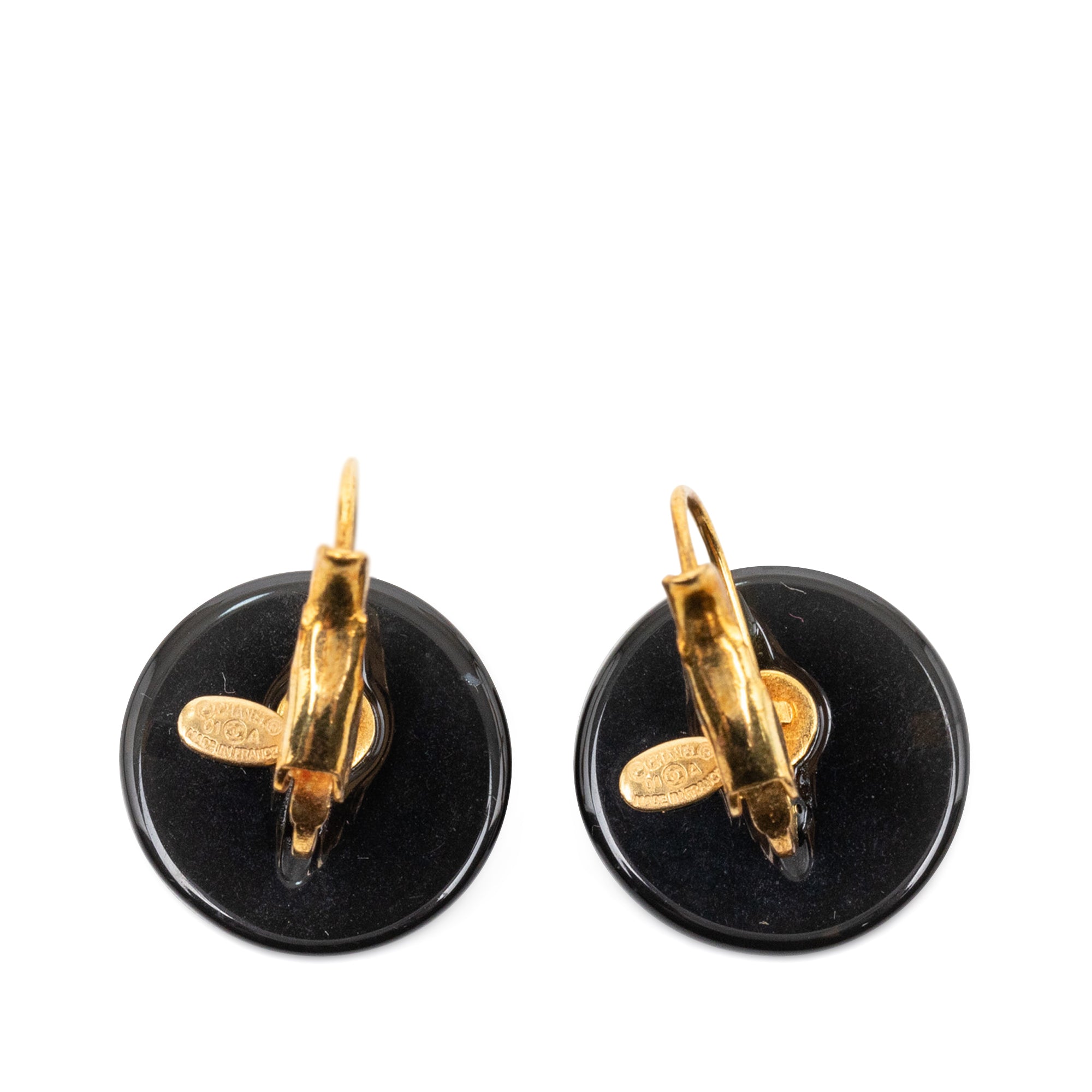 CC Resin and Gold Plated Round Lever Backs Earrings - Image 2