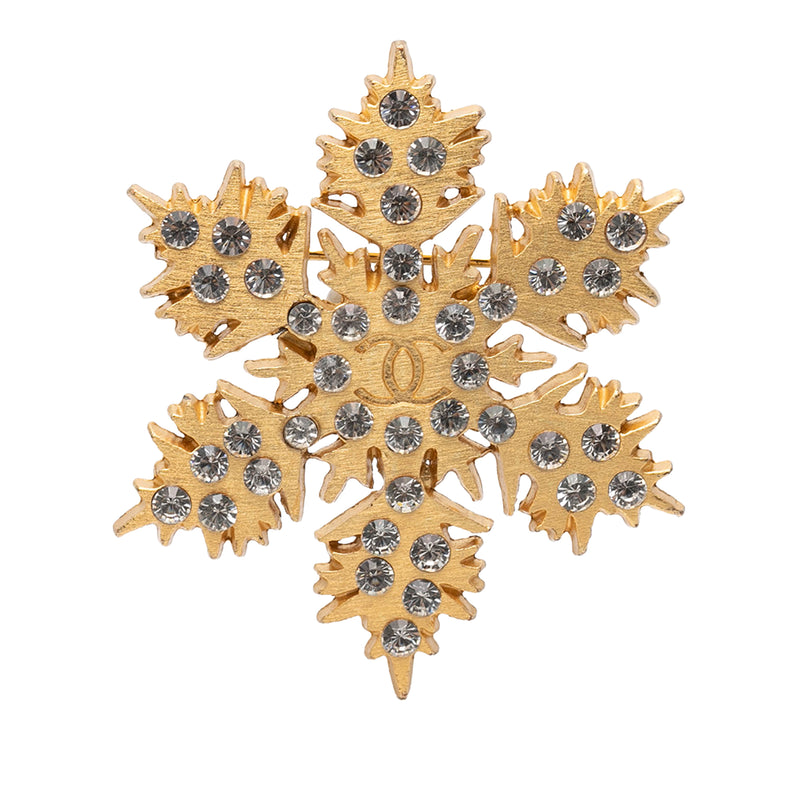 CC Gold Plated Crystal Snowflake Pin Brooch