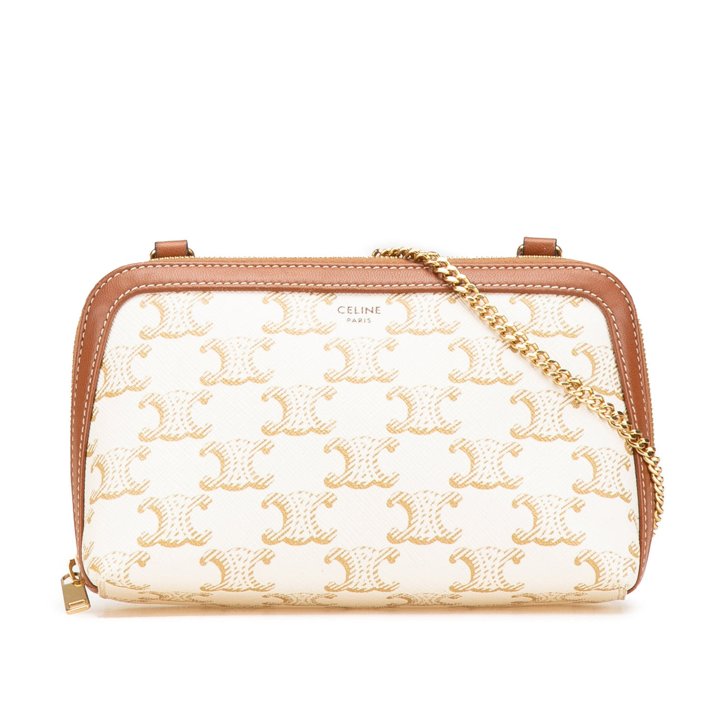 Triomphe Coated Canvas Clutch On Chain - Image 1