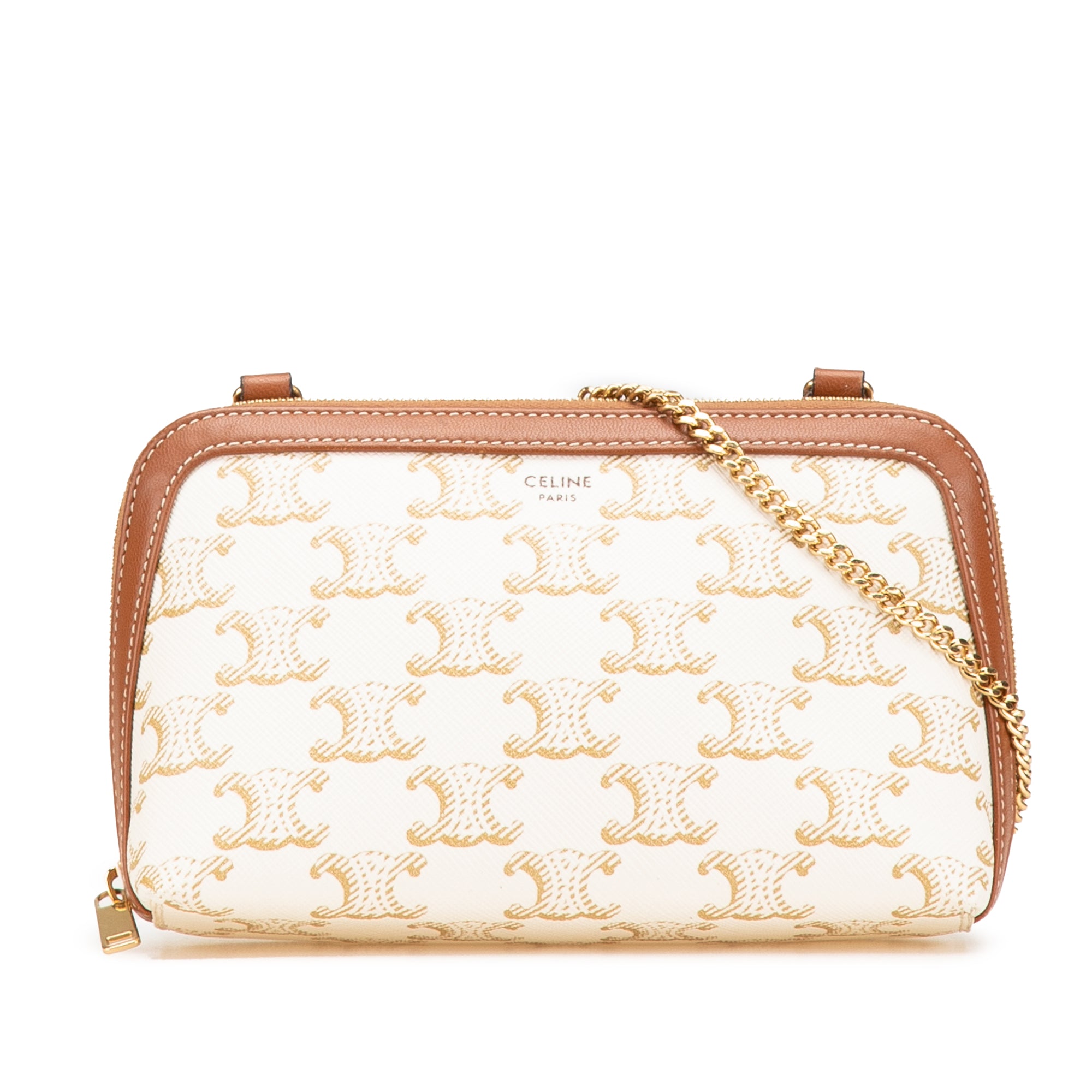 Triomphe Coated Canvas Clutch On Chain - Image 1