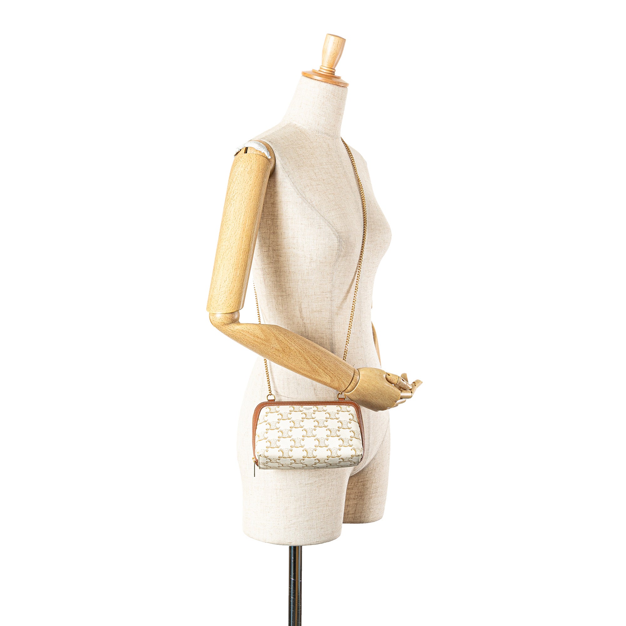 Triomphe Coated Canvas Clutch On Chain - Image 12
