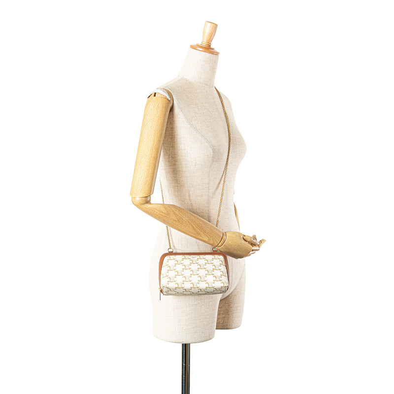 Triomphe Coated Canvas Clutch On Chain - Image 12