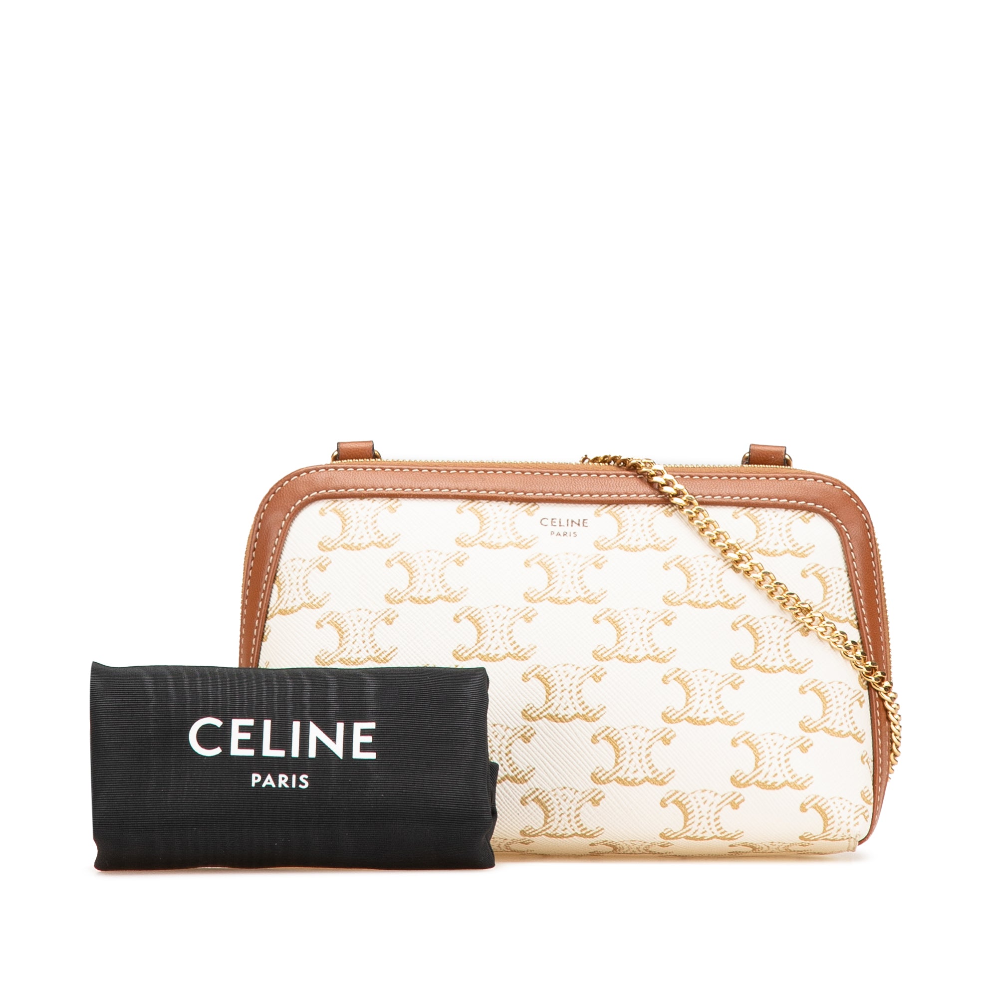 Triomphe Coated Canvas Clutch On Chain - Image 13