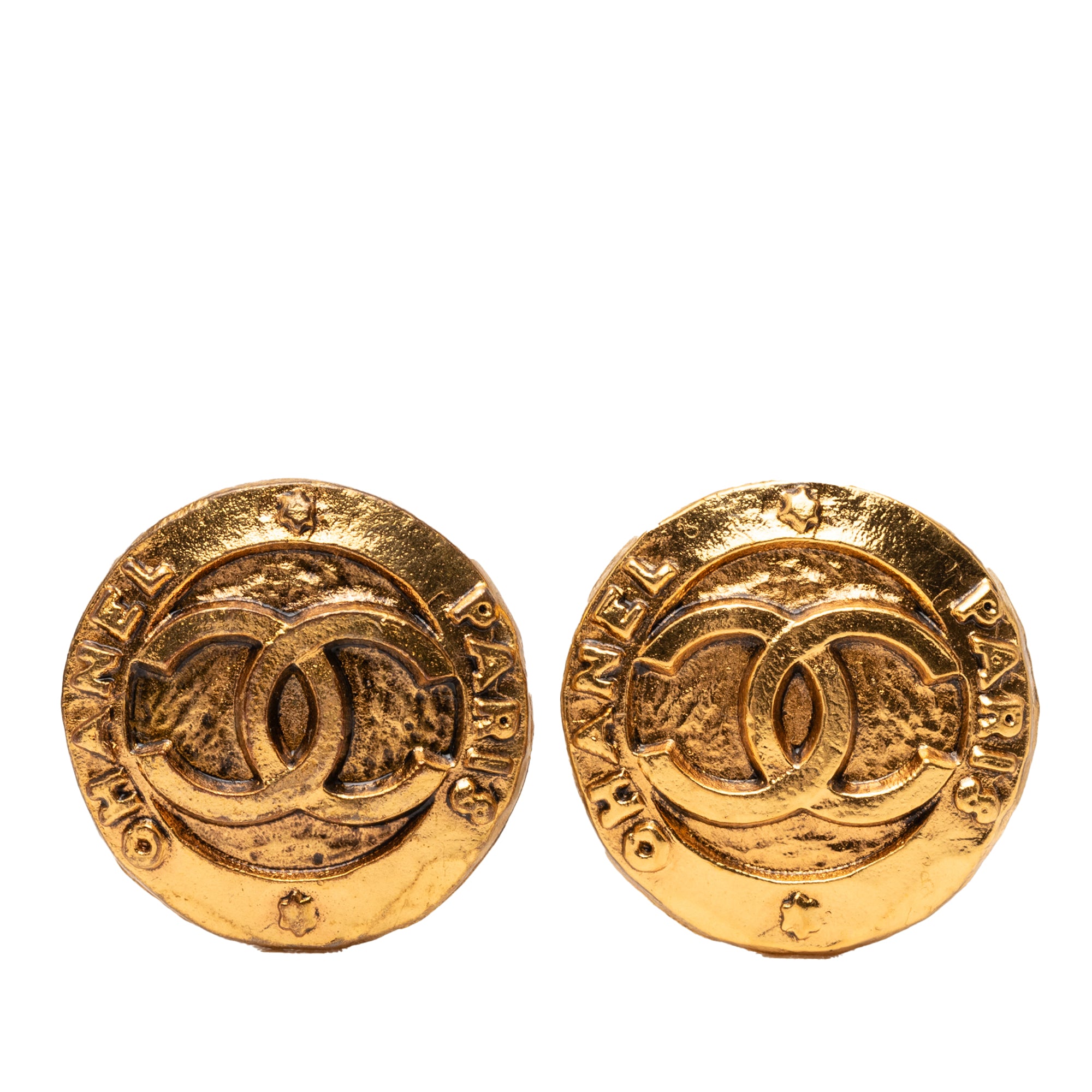 Gold Plated CC Round Clip On Earrings - Image 1