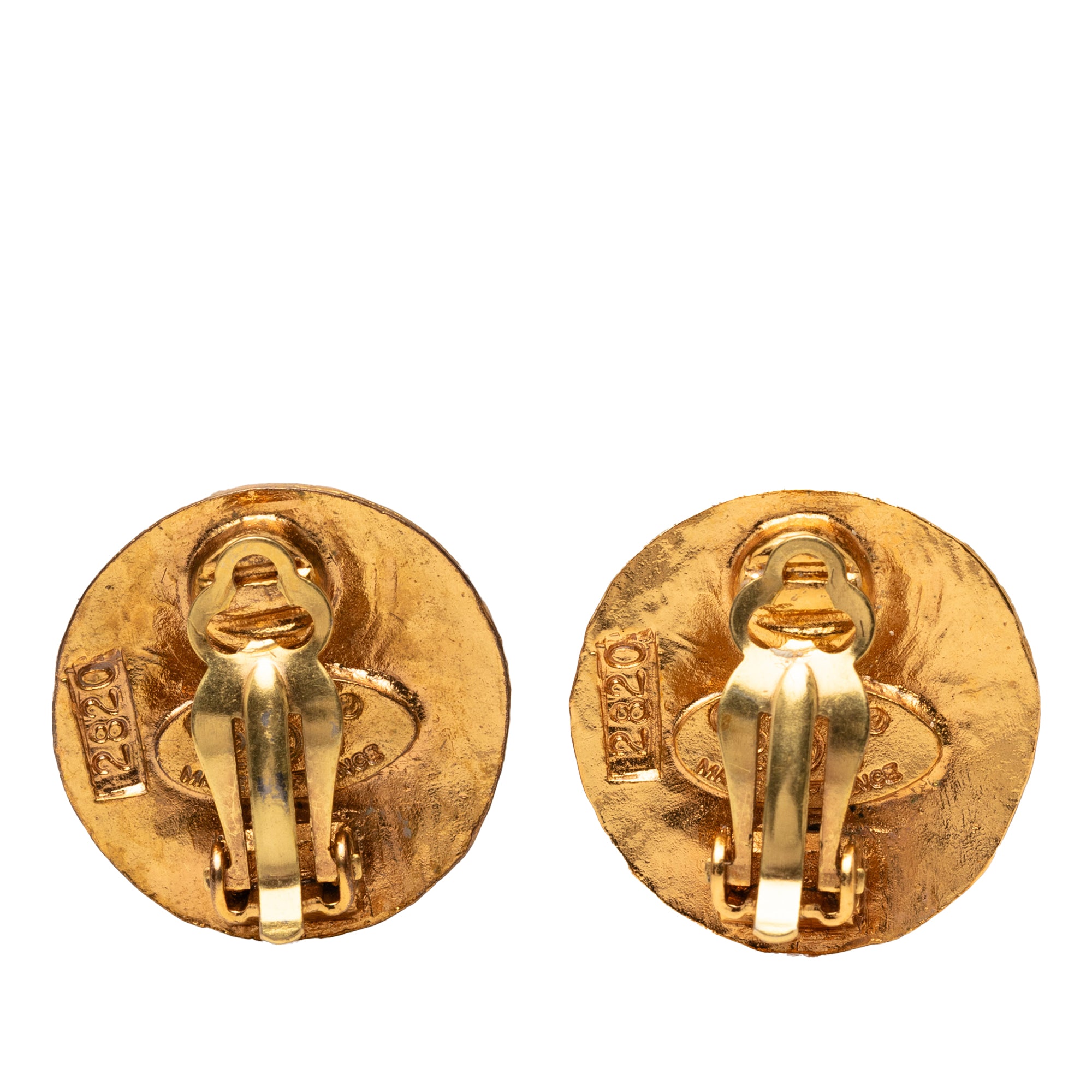 Gold Plated CC Round Clip On Earrings - Image 2