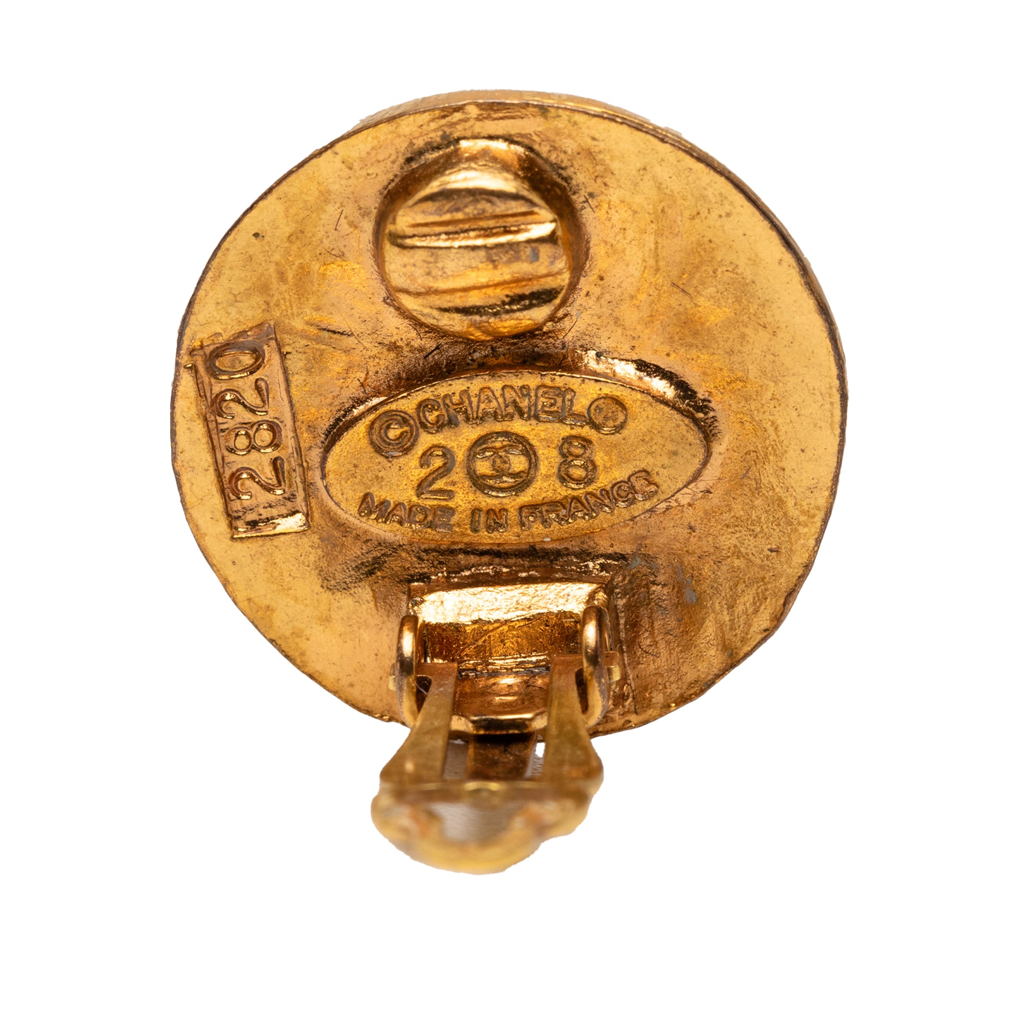 Gold Plated CC Round Clip On Earrings - Image 3
