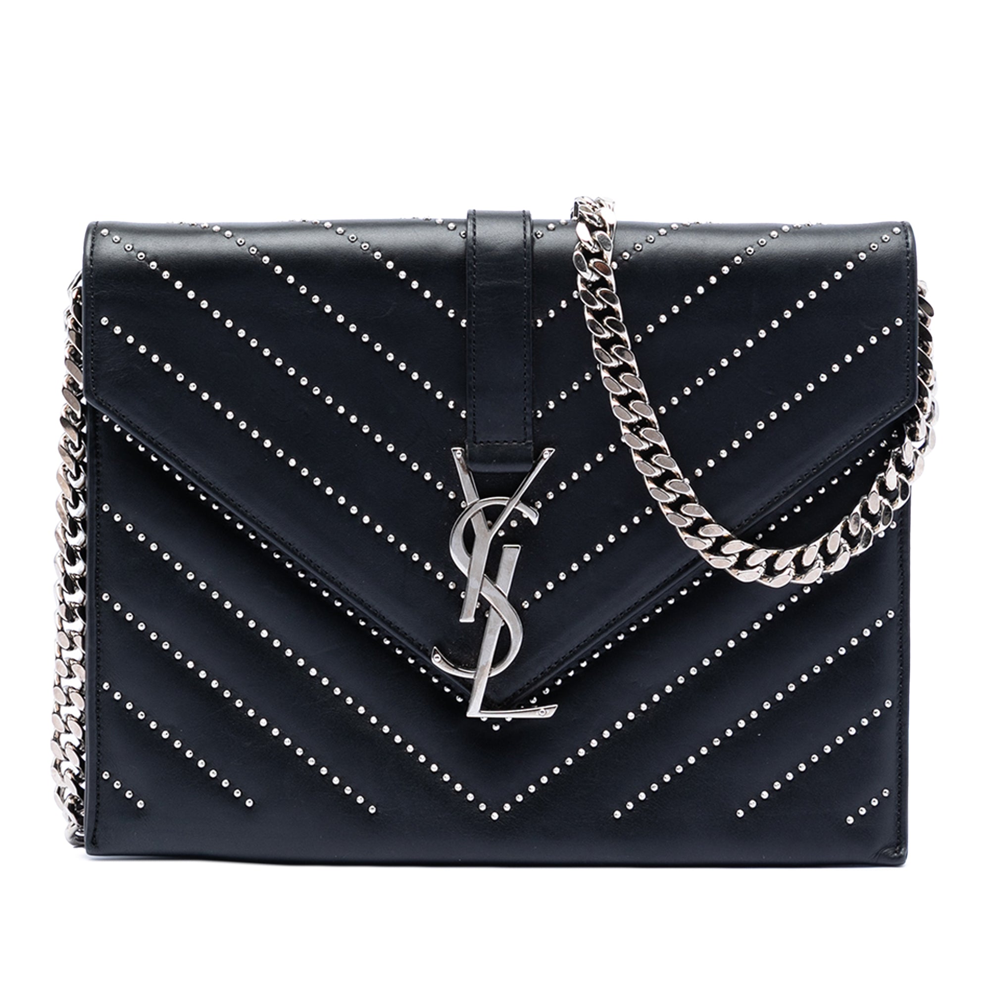 Studded Chevron Calfskin Monogram Envelope Chain Flap - Image 1