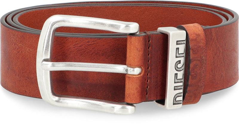 Diesel Leather With Silver-Tone Buckle Belt — Brown Cow Hide