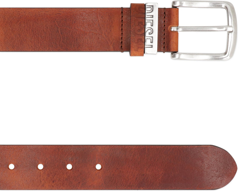 Diesel Leather With Silver-Tone Buckle Belt — Brown Cow Hide