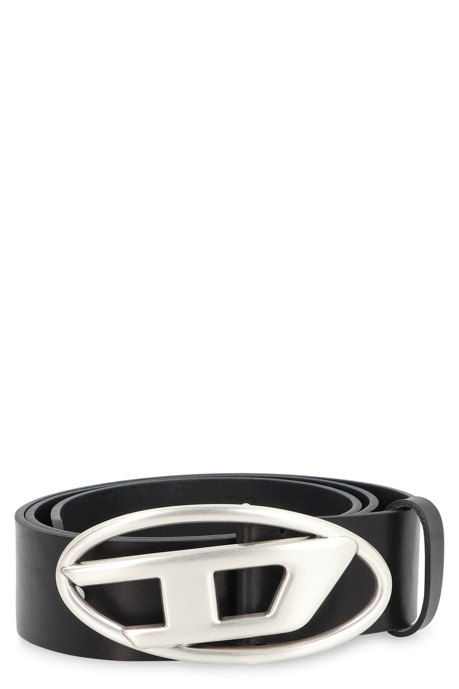 Diesel Leather With Sculptural Buckle Belt — Black Cow Hide