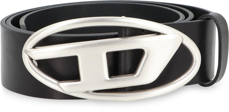 Diesel Leather With Sculptural Buckle Belt — Black Cow Hide