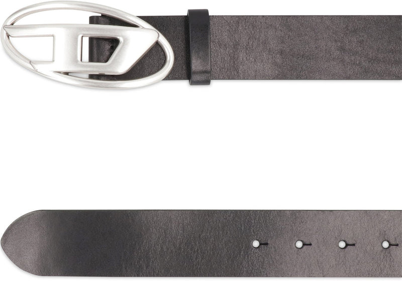 Diesel Leather With Sculptural Buckle Belt — Black Cow Hide
